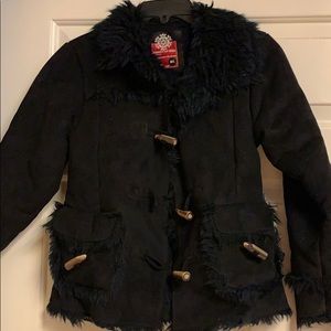Girls black suede and fur coat